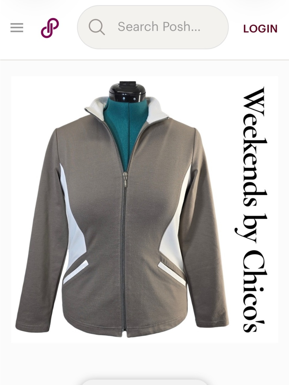 #738 Chico's Weekend Taupe Jacket with White Panels. Size 0 in Excellent Con.